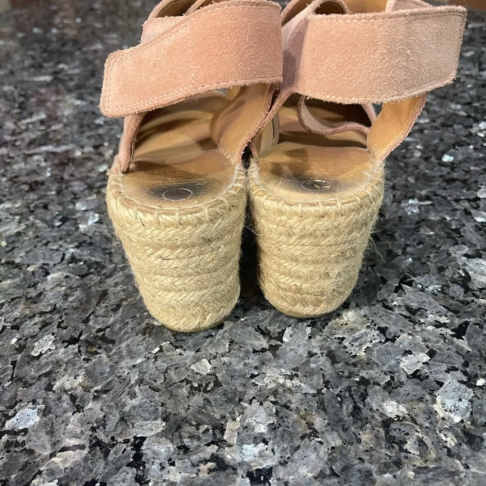 Jutelia Made in Spain Blush Espadrille Wedges Suede Adjustable Strap Size 9